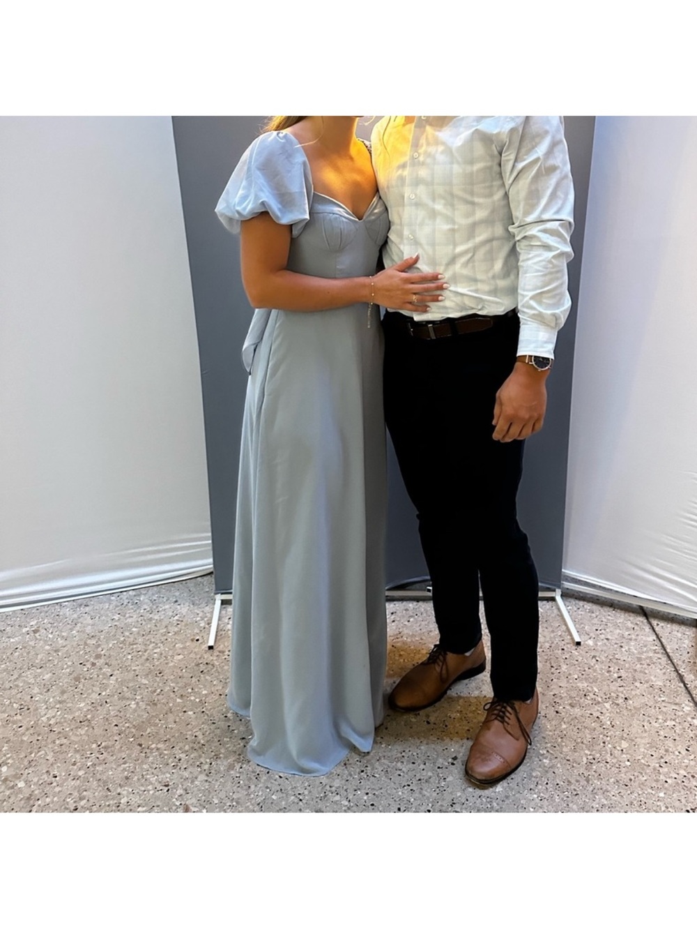 Azazie Light Blue Maxi Dress with Puff Sleeves